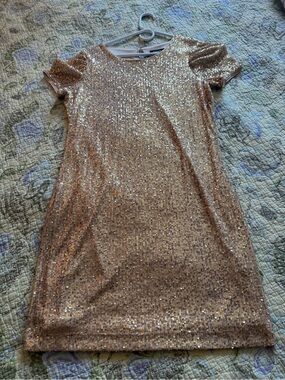 DKNY gold sequin shift dress NWT